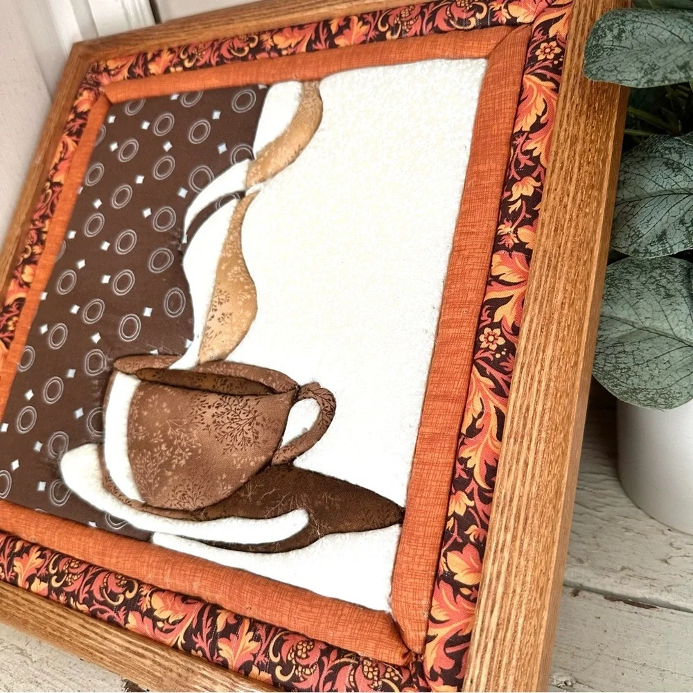 Coffee Quilted Bar Sign Barista Wall Hanging Fall Colors Coffee Mug Cup Art 13”